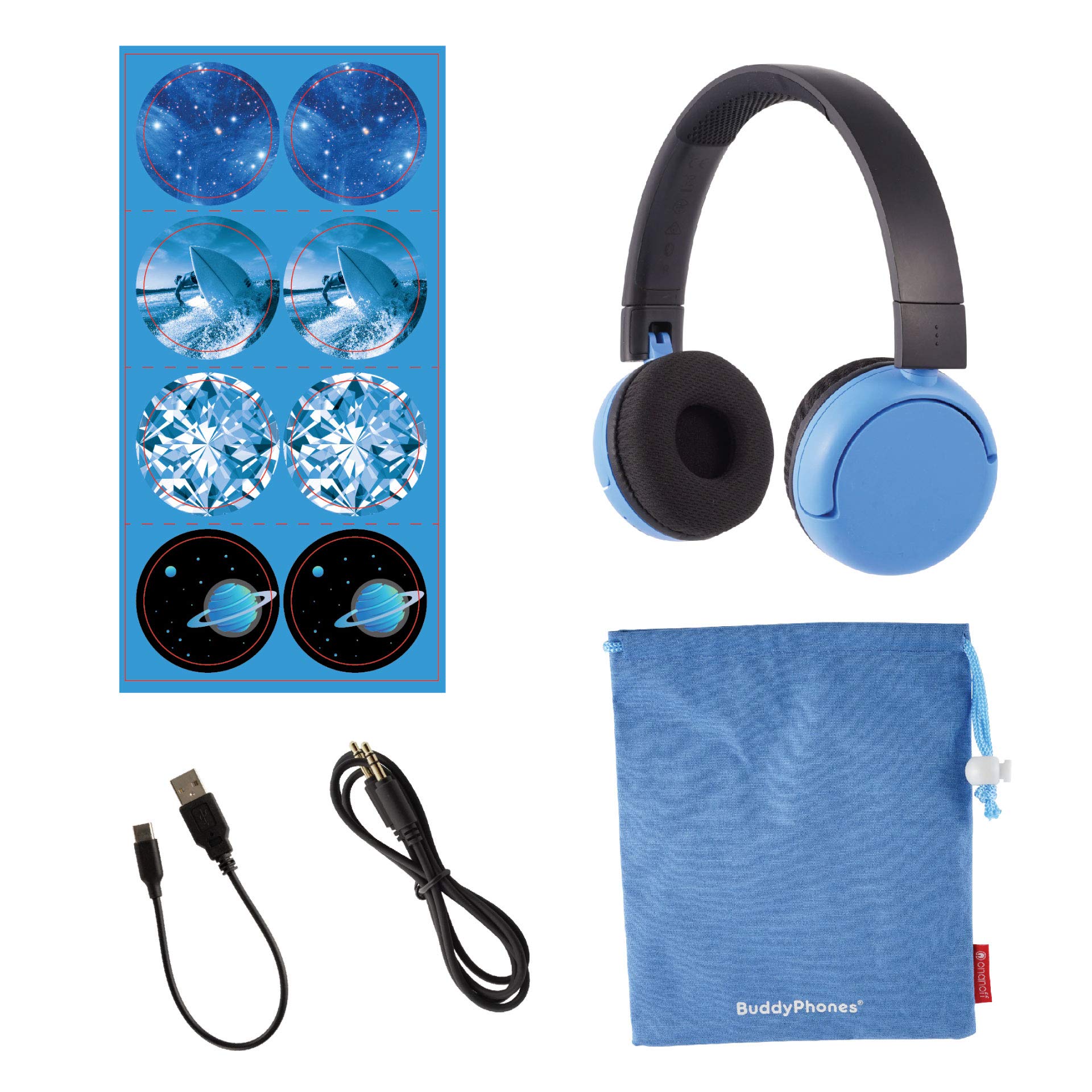 Made for Amazon, Volume Limiting Bluetooth BuddyPhones, PopTime in Blue. Ages (8-15)