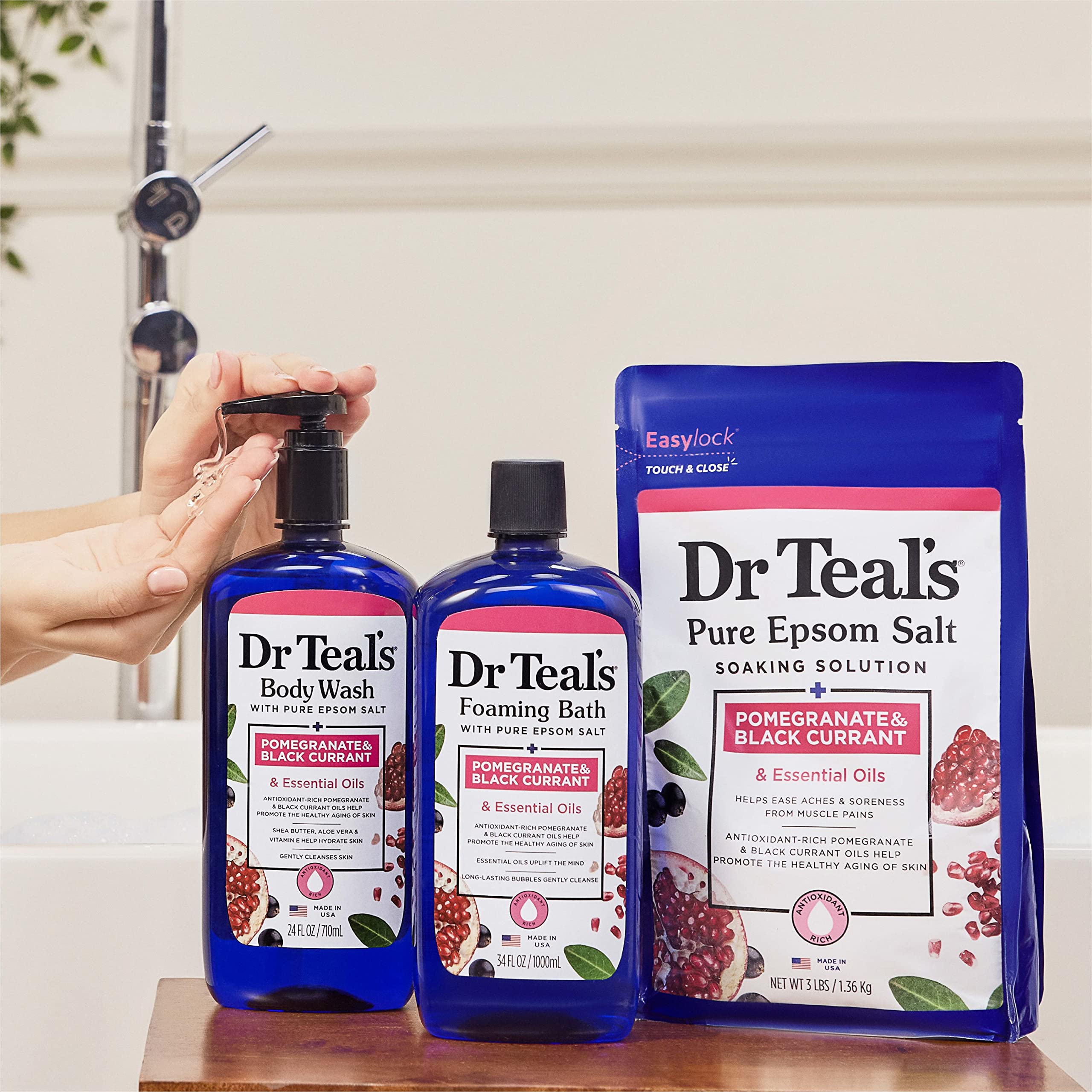 Dr Teal's Pure Epsom Salt, Pomegranate & Black Currant, 3 lbs (Packaging May Vary)