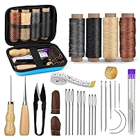 Leather Sewing Kit, Leather Stitching Kit, Leather Working Kit with Leather Needles, Sewing Awl, Waxed Thread, Leather Upholstery Repair Kit, Sewing Tools for Hand Stitching DIY Leather Craft