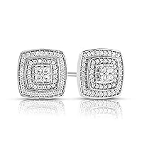 NATALIA DRAKE Layered Square 1/2 Cttw Diamond Stud Earrings for Women in Rhodium Plated 925 Sterling Silver
