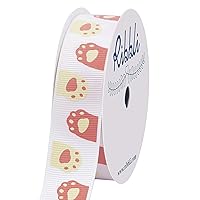 Ribbli Grosgrain Cat paw Print Ribbon,7/8-Inch,10-Yard Spool, Pink/White, Use for Hair Bows,Wreath,Gift Wrapping,Party Decoration,All Crafting and Sewing