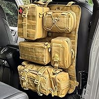 Universal Tactical Vehicle Seat Back Organizer with 5 Detachable Molle Pouch, Medical Pouch, Phone Pouch, 3 Different Size Admin Pouch Vehicle Panel Organizer Storage Bag with Multi-Pocket