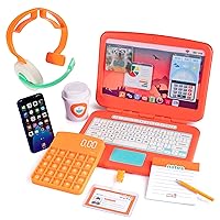 Pretend Play Home Office Set for Ages 3-7 - Includes Toy Laptop, Phone, Calculator, Pop It & Headset