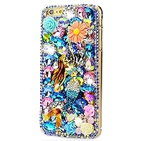 STENES iPhone 7 Case - [Luxurious Series] 3D Handmade Shiny Crystal Bling Case with Retro Bowknot Anti Dust Plug - Pretty Mermaid Flowers/Colorful