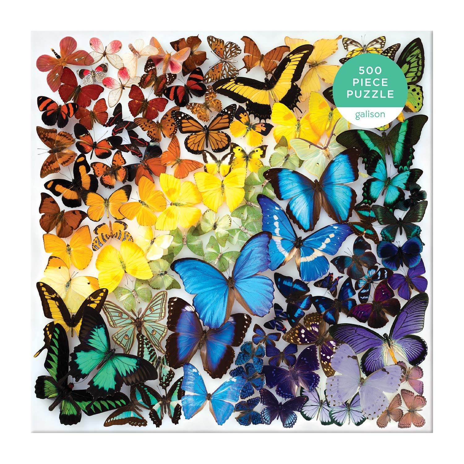 Galison Rainbow Butterflies Jigsaw Puzzle, 500 Pieces, 20”x20” – Features an Array of Butterflies in a Mesmerizing Rainbow of Color – Challenging, Perfect for Family Fun – Fun Indoor Activity