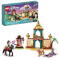 Lego Disney Princess Jasmine and Mulan Adventure 43208 Palace Set, Aladdin & Mulan Buildable Toy with Horse and Tiger Figures, Gifts for Kids, Girls & Boys