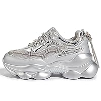 LUCKY STEP Women's 90s Chunky Sneakers Sparkly Bling Rhinestone Rope Platform Casual Thick Dad Rave Walking Shoes