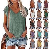 Womens T Shirts Trendy Short Sleeve Pleated Dressy Casual V Neck Summer Tops Blouses 2024