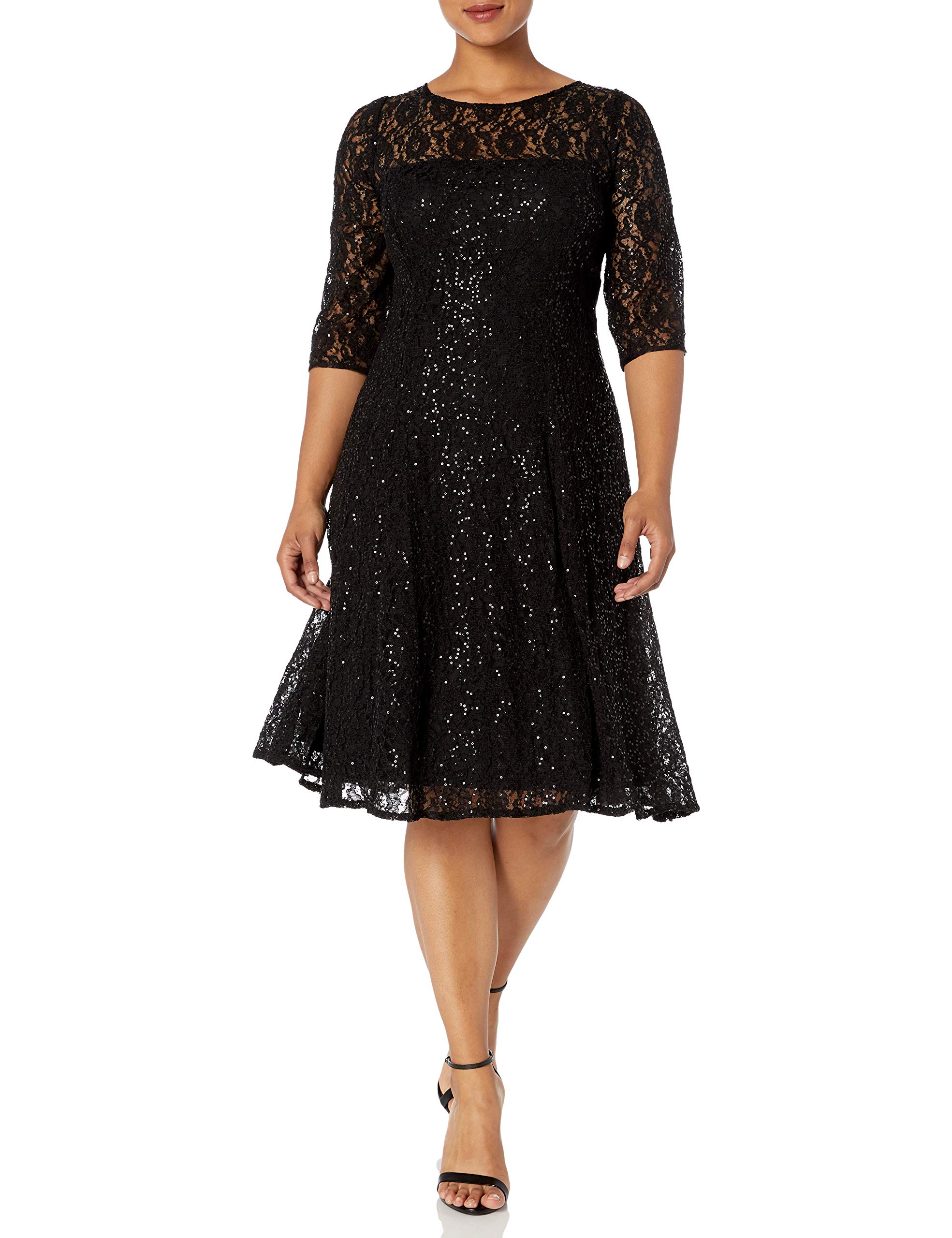 S.L. Fashions Women's Plus Size Lace and Sequin Fit and Flare Dress