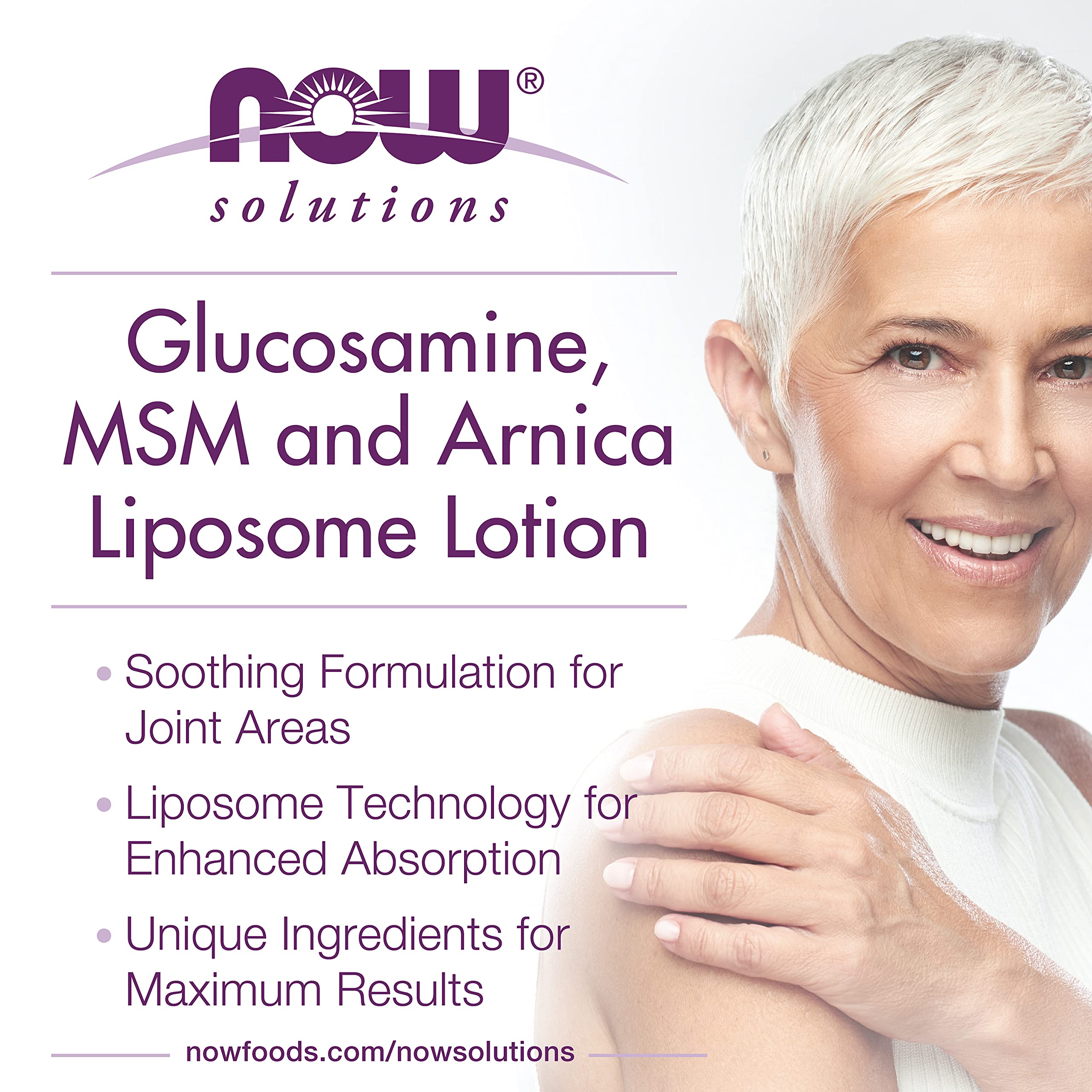 NOW Solutions, Glucosamine, MSM and Arnica Liposome Lotion, For Joint Areas, Liposome Technology for Enhanced Absorption, 8-Ounce