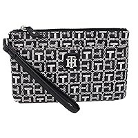 Women's Black White Logo Printed Medium Wristlet Wallet Clutch Bag