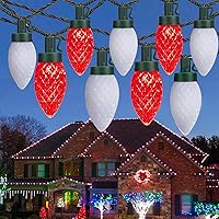 Extendable Red and White 50 LED Waterproof C9 LED Christmas Lights Indoor Outdoor Green Wire, Super Bright C9 Christmas String Lights for Tree, Patio, Easter, Porch, Home, Christmas Decorations