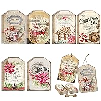 Vintage Christmas Gift Tags,Christmas Party Decoration 60pcs Vintage Xmas Tags with Strings,Retro Hot Chocolate Merry Christmas Tag Party Favors for 2023 Xmas Holiday Supplies,New Year Decoration