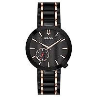 Bulova Ladies' Latin GRAMMY Black Ion-Plated and Rose Gold with Sub Sweep Second Hand Quartz Watch, Sapphire Crystal Style: 98L240