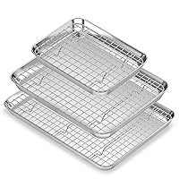 Baking Sheet with Wire Rack Set (3 Baking Pans + 3 Cooling Racks), Fire More Stainless Steel Cookie Sheet & Wire Rack for baking sheet, Nonstick & Heavy Duty & Easy Clean- 9/12/16 Inches