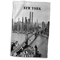 3D Rose Black N White Picture of 1972 Brooklyn Bridge with Twin Towers Hand/Sports Towel, 15 x 22