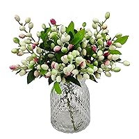 5pcs Artificial Flowers Faux Berry Stems Fake Berries Branches Spray for Vase Home Office Party Decoration (White Pink Mix)