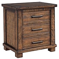 Rustic Farmhouse Nightstand with 3 Drawers-Reclaimed Solid Wood Bedside Table, Durable & Eco-Friendly Bedroom Furniture, 17