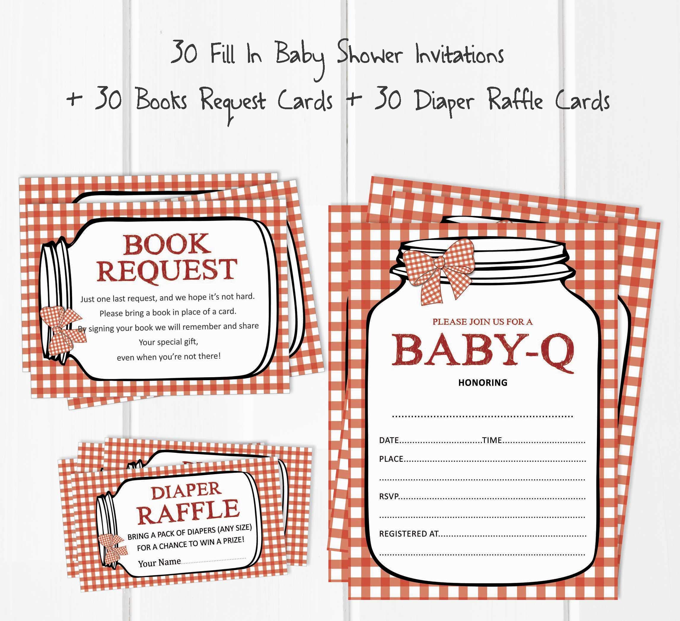 Inkdotpot Set of 30 BBQ Baby Shower Invitations-Diaper Raffle Tickets and Baby Shower Book Request Cards Gender Neutral Invites Its A Boy Its A Girl