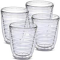 Insulated Drinking Glasses 12oz 4-pack - Made in USA Great for Iced Coffee & Hot Drinks, Clear Double Wall Plastic Tumbler Cups, Microwave, Freezer & Top Rack Dishwasher Safe Reusable Cups
