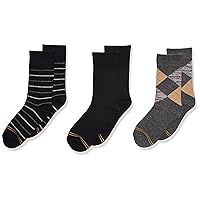 Gold Toe Boys Argyle Flat Knit Stripe Crew Socks, 3-Pairs, Heather Dark Grey, Youth Large