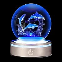 pinyan Dolphin Gift 3D Crystal Ball with LED Light Base Unique Figurine Lamps Laser Engraved Nightlight for Kids Gifts Dolphin Lovers Girlfriend Wife Mom Lovers Girls Boys Birthday Christmas