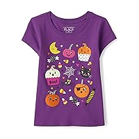 The Children's Place Baby Girls' and Toddler Short Sleeve Graphic T-Shirt, Halloween Doodle, 18-24 Months