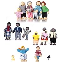 17 Pcs Wooden Doll House People of 15 Family Figures and 2 Pets (Dog and Cat), Dolls Family Set for Girls Toddler Kids Dollhouse Accessories Toy