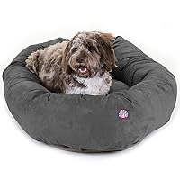 Majestic Pet 52 Inch Suede Calming Dog Bed Washable – Cozy Soft Round Dog Bed with Spine Support for Dogs to Rest their Head - Fluffy Donut Dog Bed 52x35x11 (Inch) - Round Pet Bed X- Large – Gray