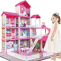 TEMI Doll House Dreamhouse Girl Toys - 4-Story 11 Doll House Rooms with Doll Toy Figures, Furniture and Accessories, Toddler Playhouse Christmas for 3 4 5 6 7 Year Old Girls