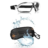 NoCry Lightweight Safety Goggles with Wrap Around Lenses, Anti Fog and Anti Scratch Coating & Water Resistant Safety Glasses Case with Clip - Semi Hard Sunglasses Case with Cleaning Cloth