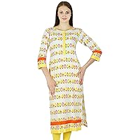White Ethnic Kurti Cotton Top Birds Print Bollywood Kurta Women Tunic Dress