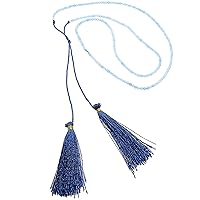 Follow me to find natural jewelry Sea-blue-chalcedony Beads Strand Long Tassel Necklace
