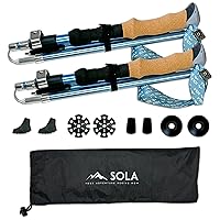 SOLA Collapsible Hiking Poles Lightweight Foldable Walking Sticks, Made of 7075 Aluminum Alloy w/Cork Handles, for Trekking, Nordic Walking, Camping - Steel Gray or Steel Blue (Pack of 2)