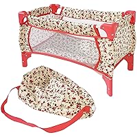 Baby Doll Crib Set for Little Girls, Play Crib Baby Doll Bed, Baby Doll Pack and Play Baby Doll Beds for 18 inch Dolls, Toy Baby Crib for Dolls, Toy Crib for Baby Doll, (Floral)