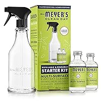MRS. MEYER'S CLEAN DAY Multi-Surface Cleaner Dispenser and Concentrate Starter Kit, 1 Glass Dispenser (16 Fl. Oz.) and 2 Concentrated Refills (2 Fl. Oz. each), Lemon Verbena, Makes 32 Fl. Oz. Total