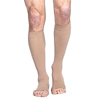 Men’s & Women’s Essential Cotton 230 Open Toe Calf-High Socks 20-30mmHg - Light Beige - Medium Long