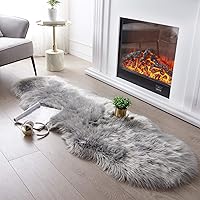 SERISSA Soft Fluffy Rug Grey Faux Sheepskin Fur Rug Shaggy Couch Cover for Bedroom Living Room Runner, 2x6 Feet