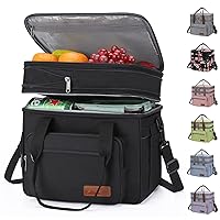 Lunch Box, 23L Insulated Lunch Bag, Expandable Double Deck Cooler Bag, Lightweight Leakproof Tote Bag With Side Tissue Pocket, Suit For Men and Women, Black