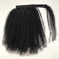 Ponytail Extension Human Hair Afro Kinky Curly Wrap Around Velcro Ponytail Clip in Hair Extension 10 inches Natural Colour