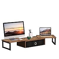 Dual Monitor Stand Riser with Drawer, Adjustable Length and Angle Monitor Stand Riser,Wood Monitor Stand for Desk, Desktop Organizer M