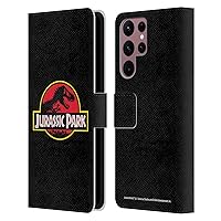 Head Case Designs Officially Licensed Jurassic Park Plain Black Logo Leather Book Wallet Case Cover Compatible with Samsung Galaxy S22 Ultra 5G
