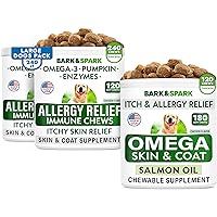 Allergy Relief Chews + Omega 3 for Dogs - Oil Treats for Dog Shedding, Skin Allergy, Itch Relief, Hot Spots Treatment - Joint Health - Skin & Coat Supplement - EPA & DHA Fatty Acids - Salmon & Chicken