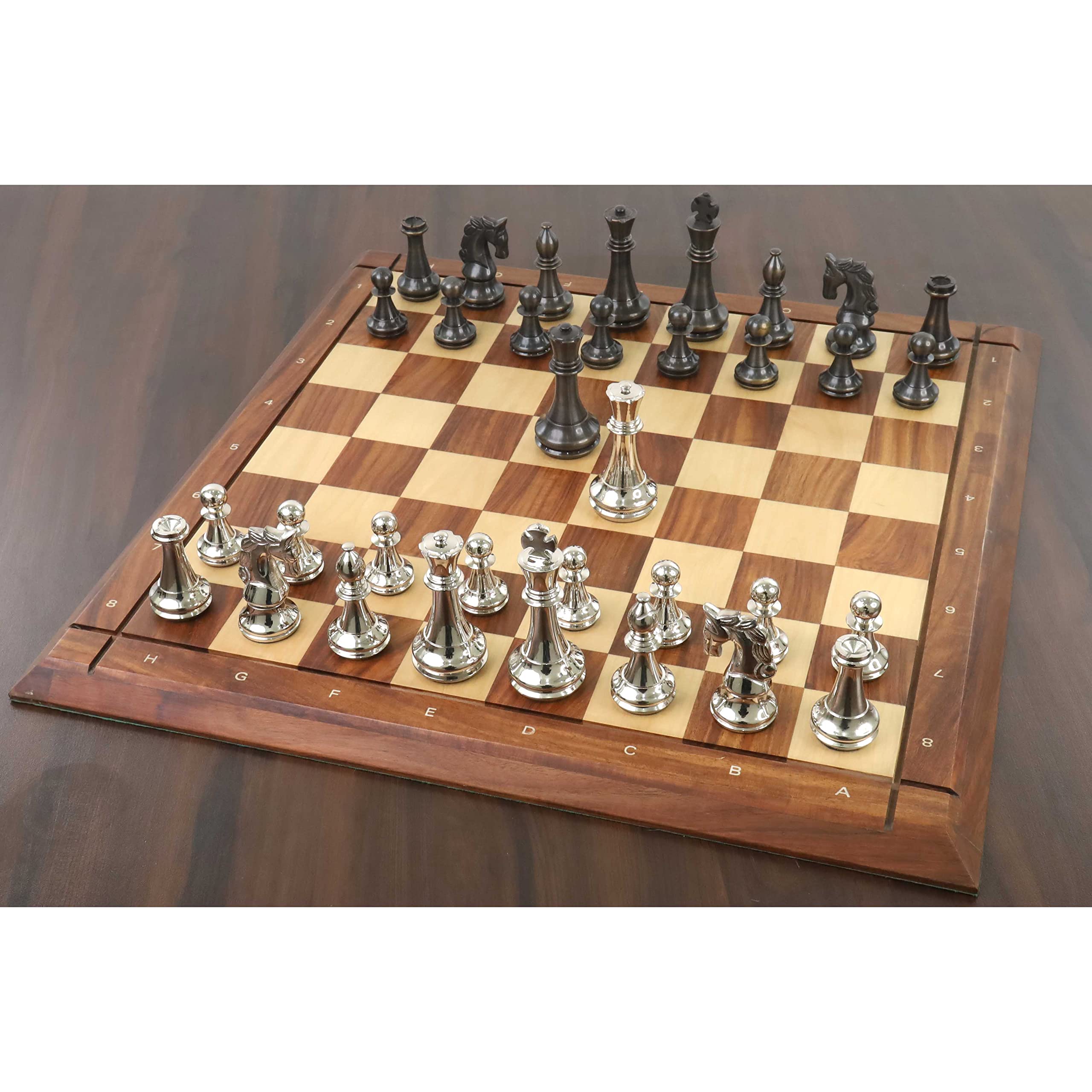 Royal Chess Mall Staunton Chess Pieces Only Metal Chess Set, Brass, 4.3-in King, Staunton-Inspired Luxury Chess Set, Triple Weighted Chess Pieces (7.7 lbs)