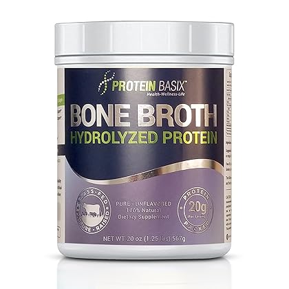 Bone Broth Protein Powder, Packed with 22.25g of Pure Premium Collagen Peptides Per Serving, 20oz. Grass Fed, Pasture Raised, Paleo & Keto Friendly- No additives or Flavorings, 20oz.