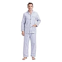 Men’s 100% Cotton Pajamas Set Flannel Long Sleeves Pijamas For Men Pockets Button Pjs Elastic High Waist