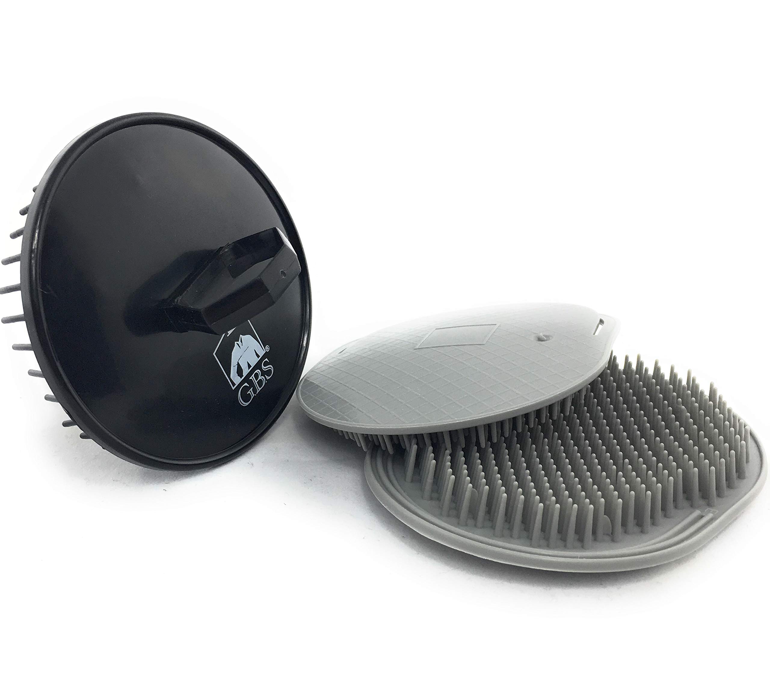 GBS Head Shampoo Brush. Hair Growth Massager Anti Dandruff Brush Hair Scalp Massager Scalp Care Brush Soft Palm Scrubber Comb Pocket Shower for Curly and Dry Hairs. Travel Pack 3 (1 Black, 2 Grey)