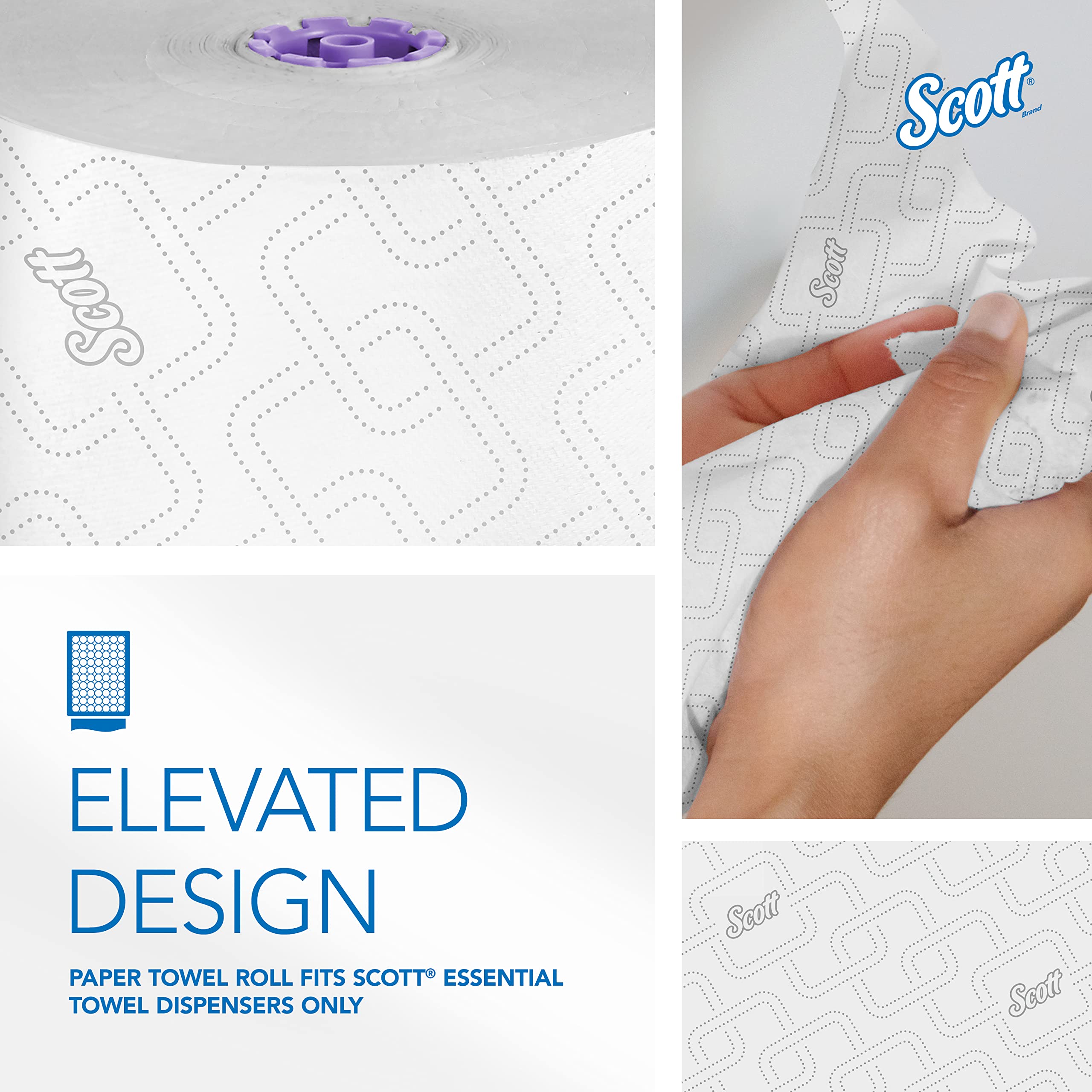 Scott® Essential High-Capacity Hard Roll Towels (02001), with Elevated Design and Absorbency Pockets™, for Purple Core Dispensers, White, Unperforated, (950'/Roll, 6 Rolls/Case, 5,700'/Case)