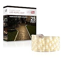 LED Rope Lights, 25ft Classic Clear Rope, Warm White Light 3000K, Indoor/Outdoor, Flexible, Linkable, Durable, Rope Lights Outdoor, 54504