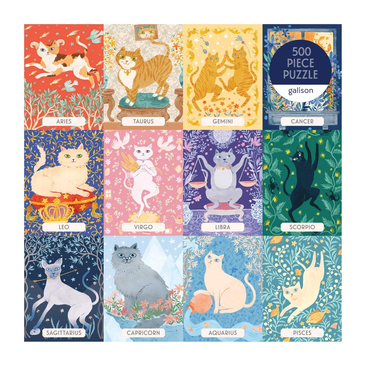 Galison Cat Zodiac 500 Piece Puzzle, Multicolor, 1 EA